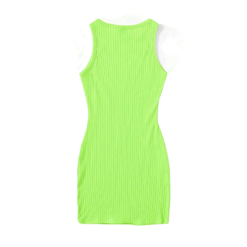 Mom and Daughter Matching Lime Green Bodycon Sleeveless Rib-knit Dress