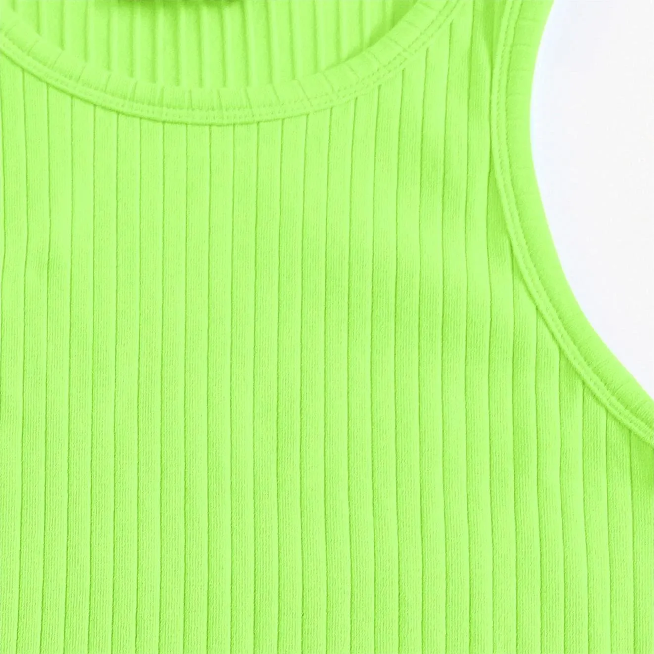 Mom and Daughter Matching Lime Green Bodycon Sleeveless Rib-knit Dress