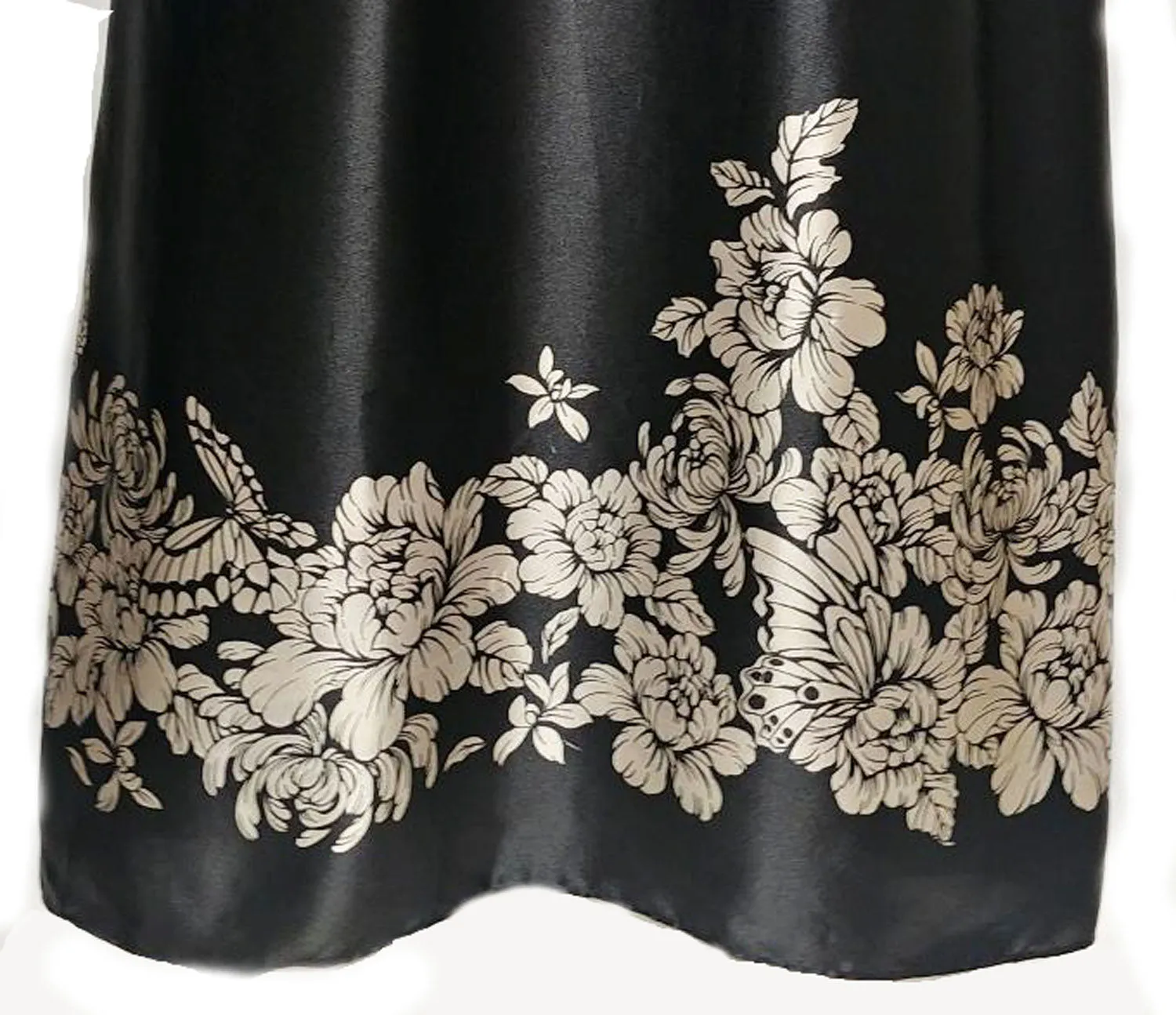 *MORGAN TAYLOR INTIMATES BLACK & CHAMPAGNE SATIN FLORAL WITH BUTTERFLIES NIGHTGOWN ADORNED WITH BOW