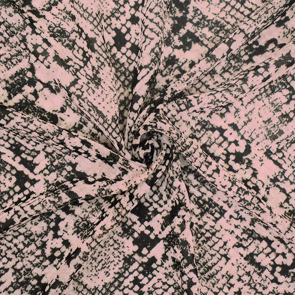 Pink-Black-Beige Snake Printed Poly Chiffon Woven Fabric