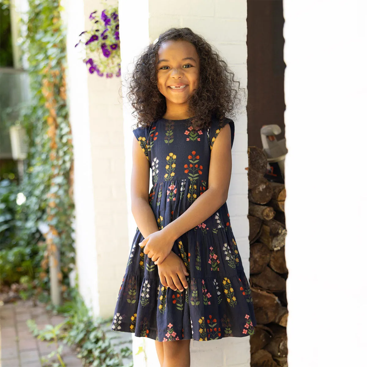 Pink Chicken Girls Peachy Dress - Navy Field Floral