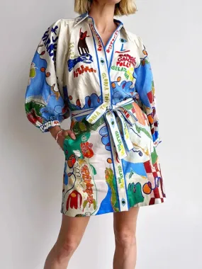 Playful Linen Shirt Dress for Leisure