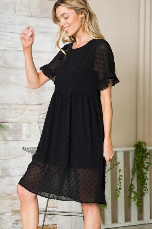 Playful Moments Swiss Dot Ruffled Sleeve Midi Dress