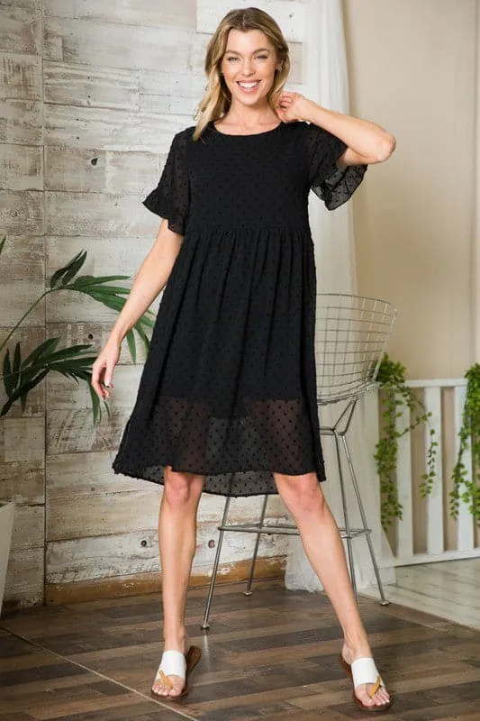 Playful Moments Swiss Dot Ruffled Sleeve Midi Dress