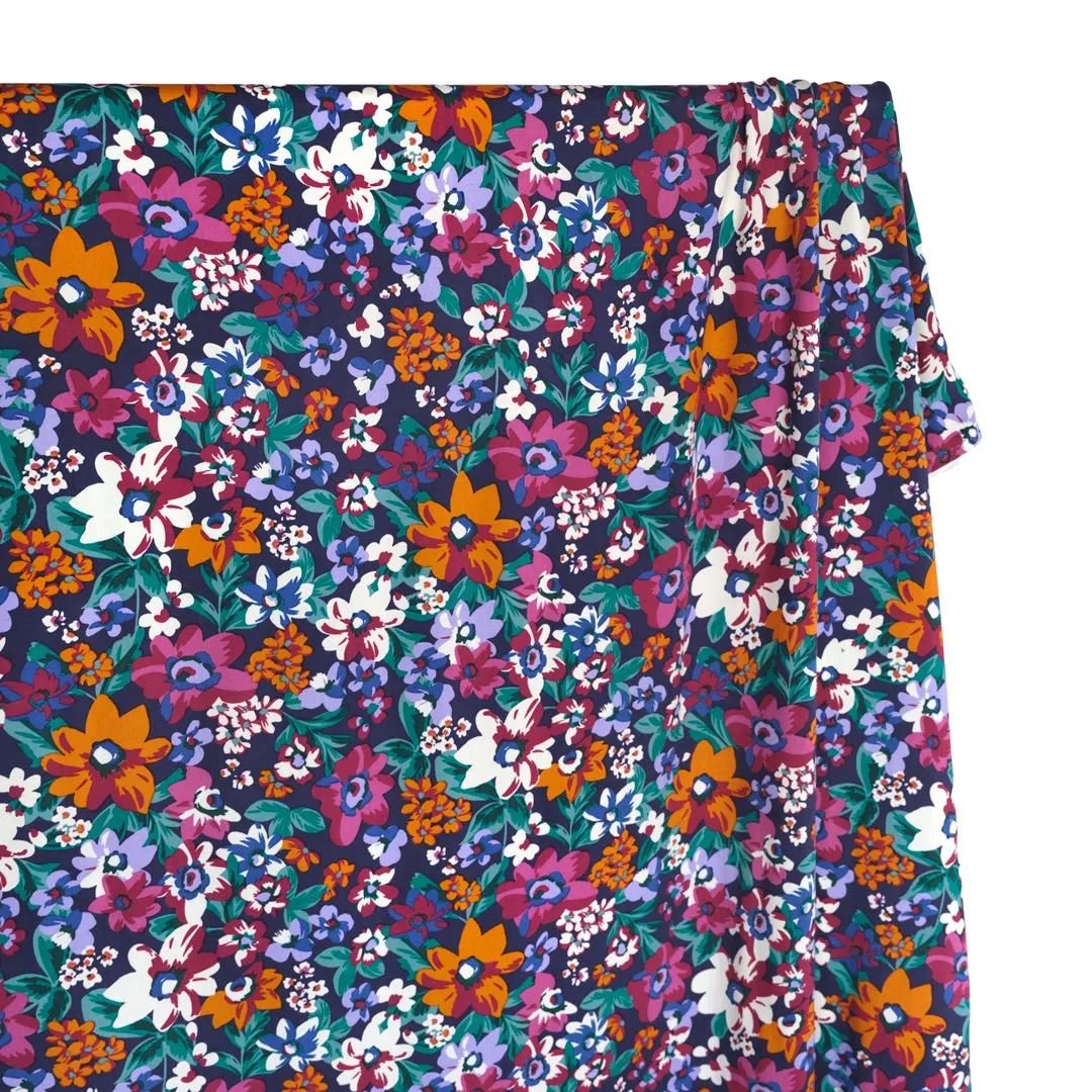 Playful Petals Rayon Challis - Magenta/Orange/Navy