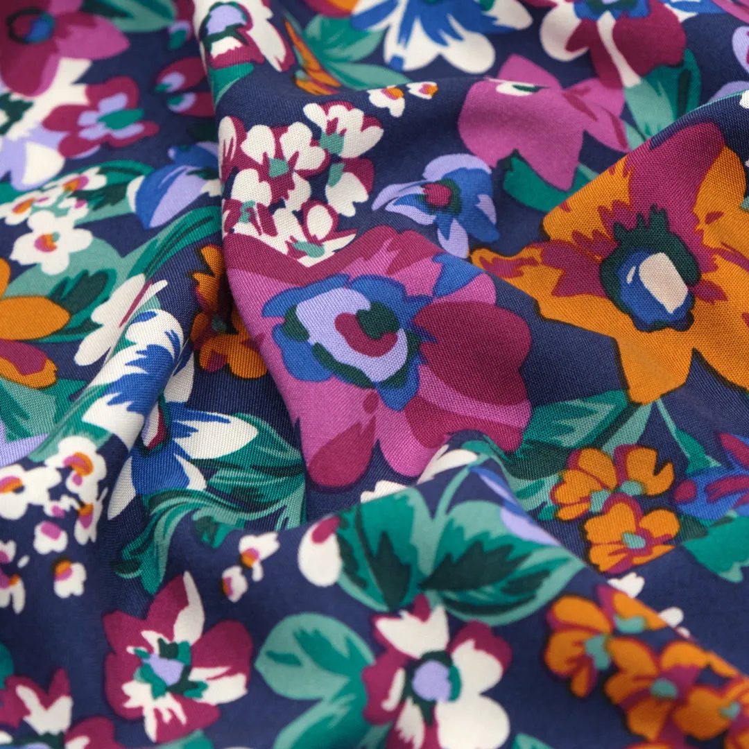 Playful Petals Rayon Challis - Magenta/Orange/Navy