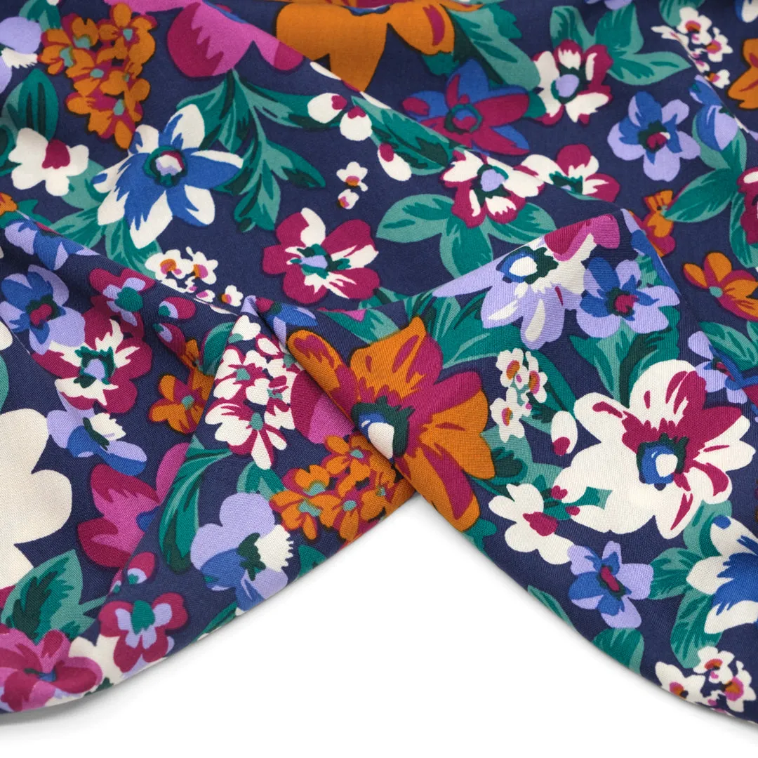 Playful Petals Rayon Challis - Magenta/Orange/Navy