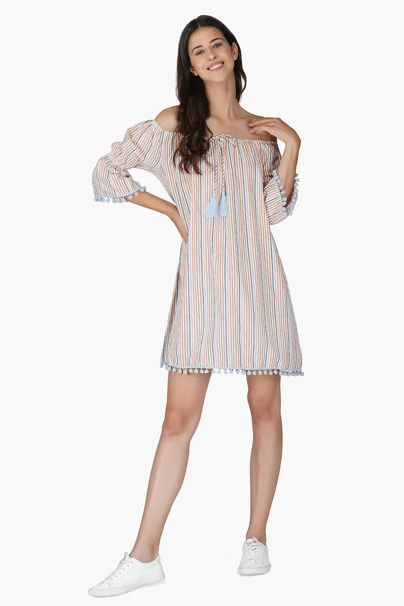 Playful Seersucker off shoulder dress