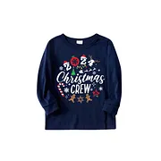 "2024 Christmas Crew" Text and Santa Hat Prints Blue Long Sleeves Top with Red and Blue Plaid Pants Christmas Matching Pajamas