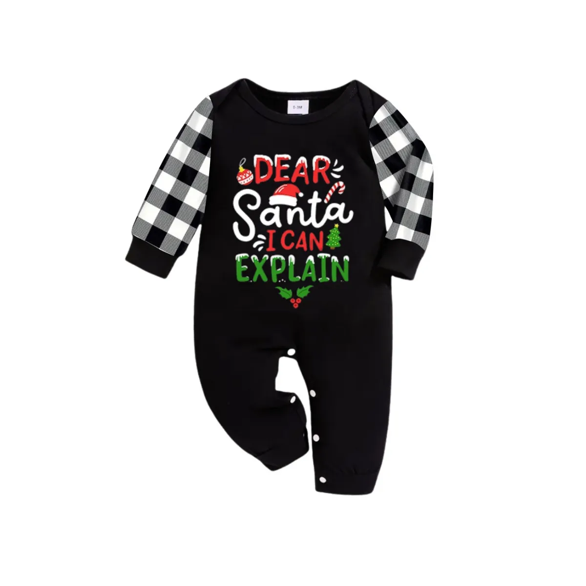 "Dear Santa I can Explain" Slogan Printed Black and White Plaid Pants Family Matching Pajamas