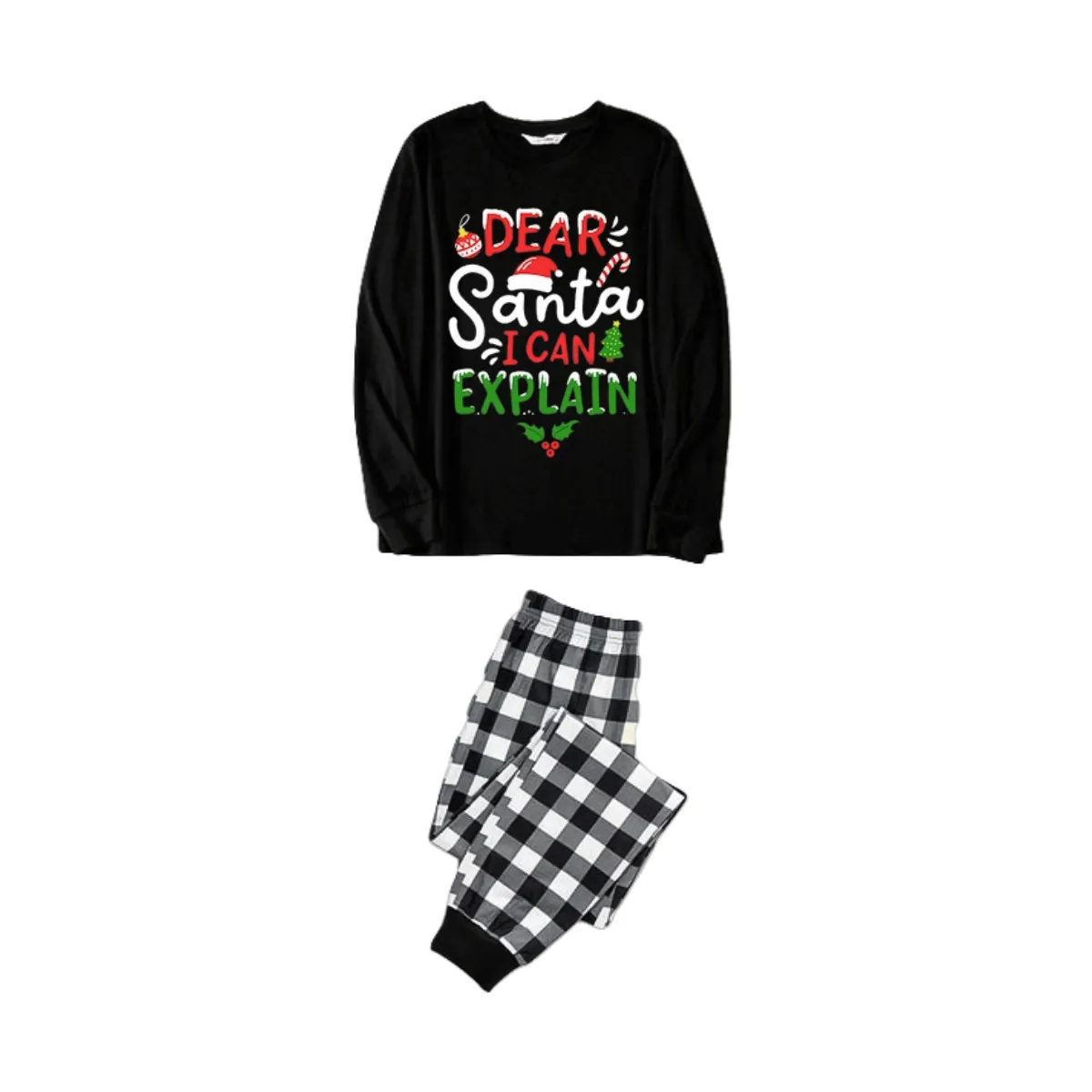 "Dear Santa I can Explain" Slogan Printed Black and White Plaid Pants Family Matching Pajamas