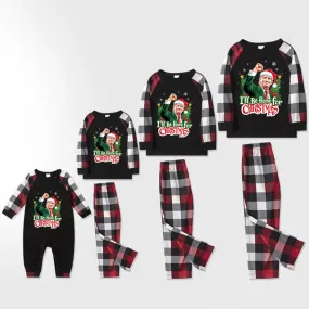 "I will be home for Christmas"Letter Printed Black and Red Plaid Family Pajama Set