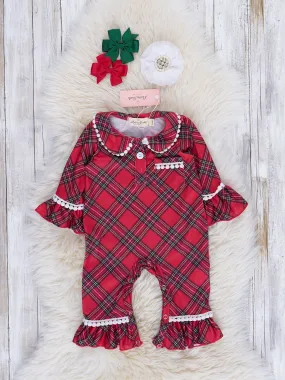 Red & Black Tartan Ruffle Sleeper Pajamas