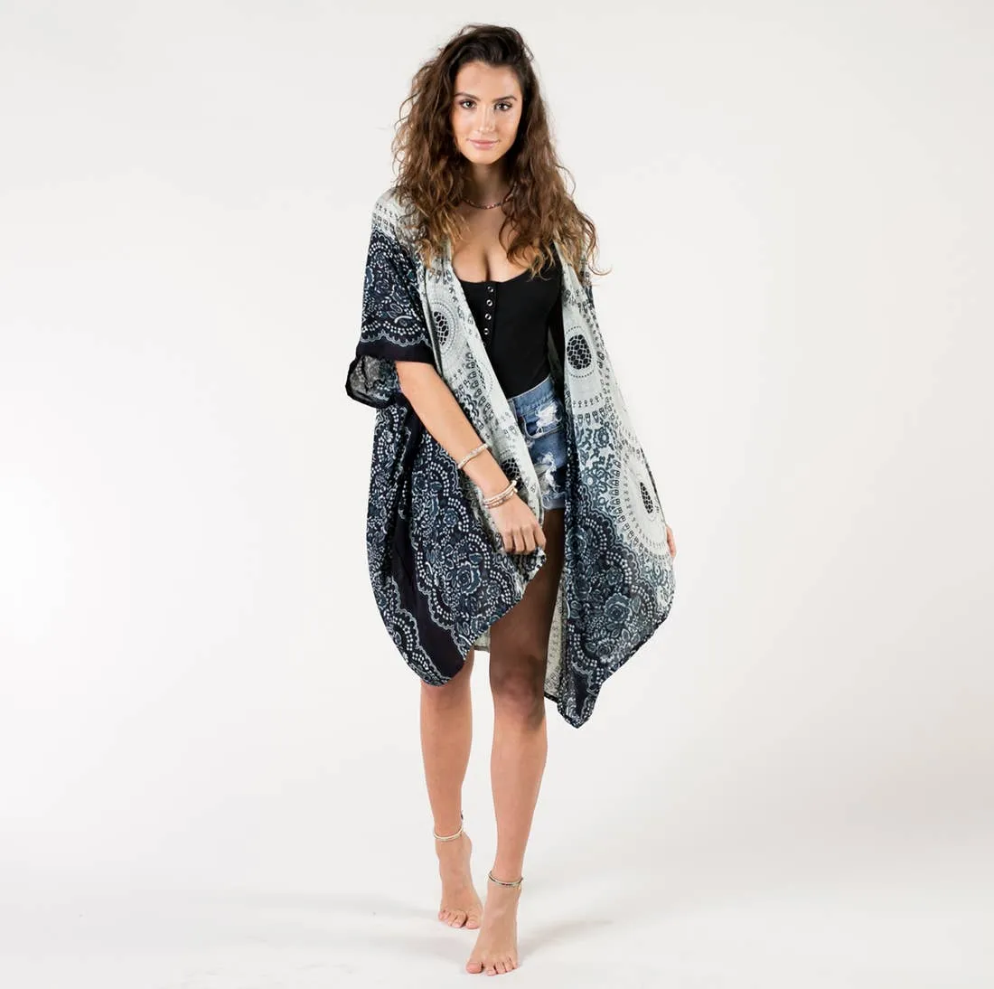 SALE Beach / Pool Cover Up Kimono - Midnight Mandala