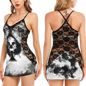 Skull Gothic Gambling Black Lace Sleepwears Babydol Dresses