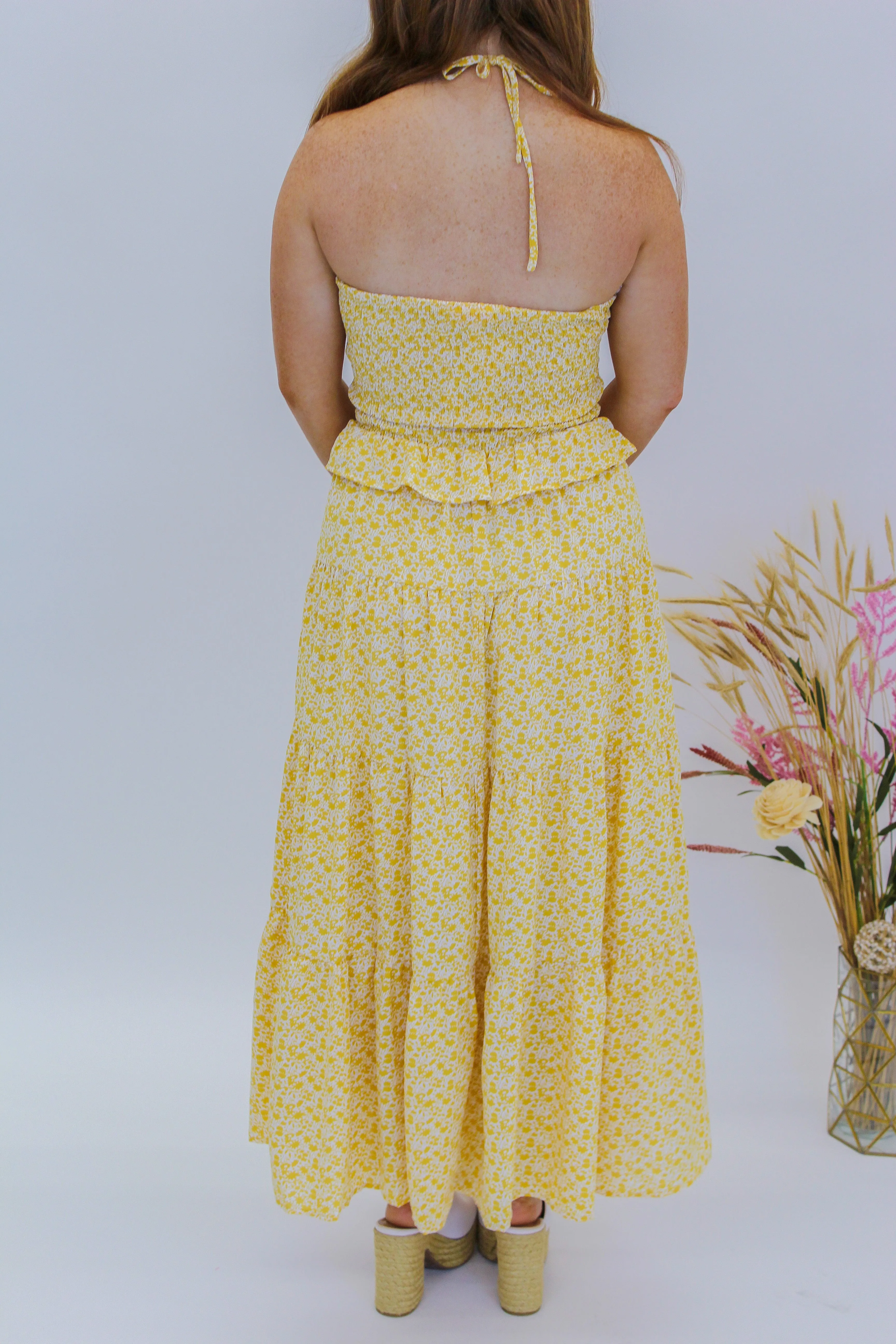 Sunny Day Halter Tiered Maxi- Gold