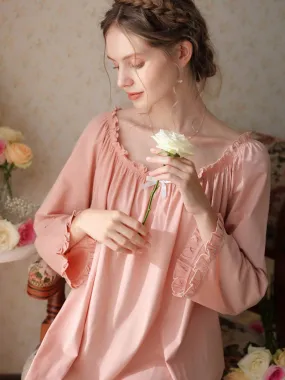 Vintage French Nightdress, Cotton Victorian Nightgown, Women Long Sleeves Loose Ruffles Princess Vintage Nightgown