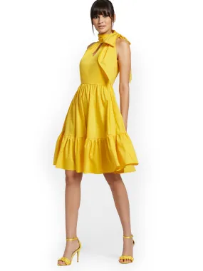 Yellow Bow-Neck Halter Dress